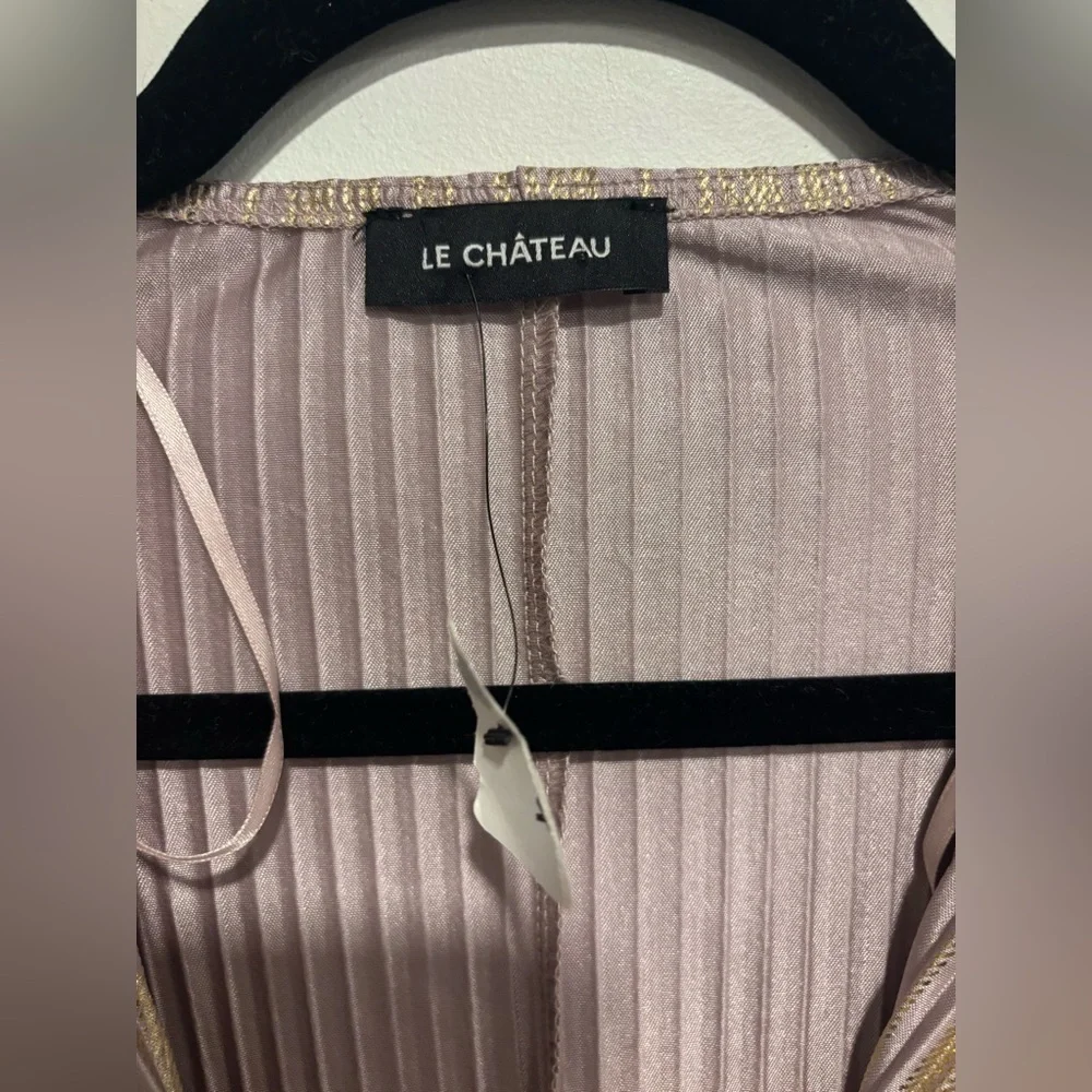 Le Château Metallic Mauve Pleated Midi Dress Twist Front | XS - Picture 2 of 6